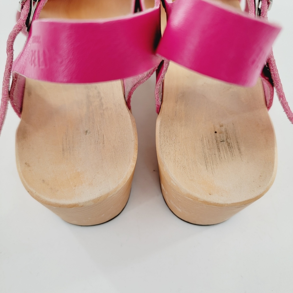 Swedish Hasbeens Suzanne Hot Pink Peep Toe Sandal Clogs - Picture 9 of 16